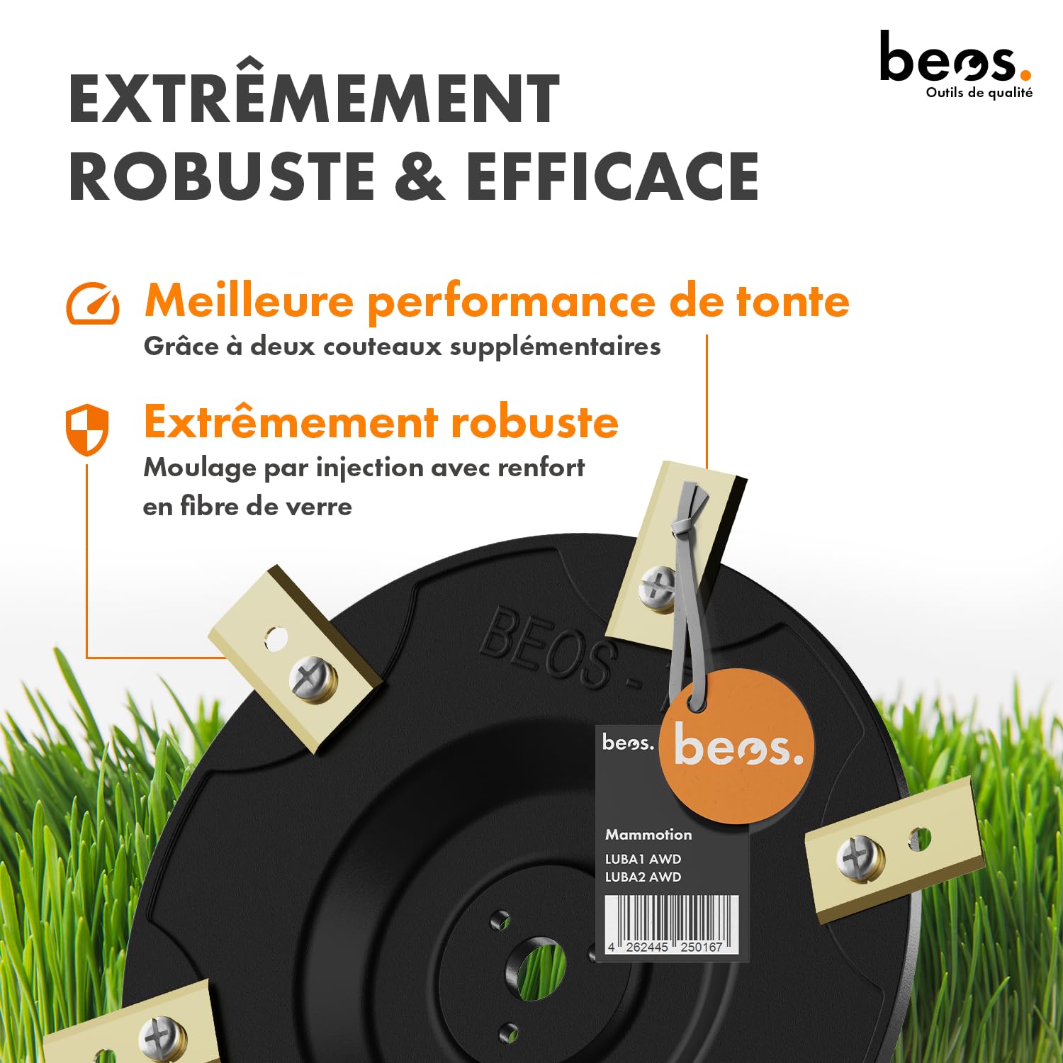 BEOS Tuning de tondeuses-Robots - Compatible avec Mammotion LUBA 1 AWD et LUBA 2 AWD (jusqu'à l'année de Construction 2024) Plateau de Lames pour 6X Lames - Deux disques renforcés de Fibres de Verre