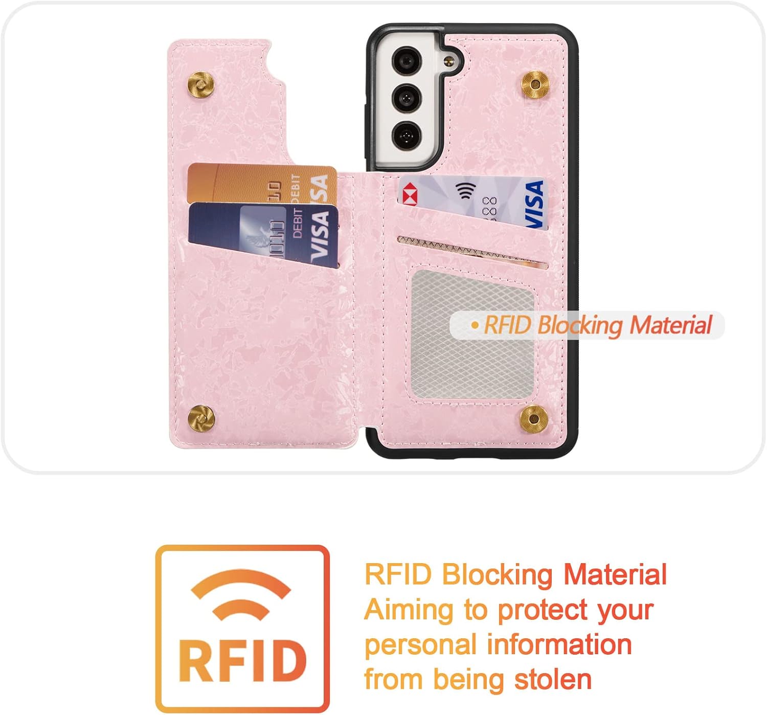 UEEBAI Wallet Case for Samsung Galaxy S21 FE 5G with Card Holders, PU Leather Cover Kickstand RFID Blocking Double Magnetic Clasp Rilievo Flower Shockproof Flip Case for Women Girls - Pansy - Image 7