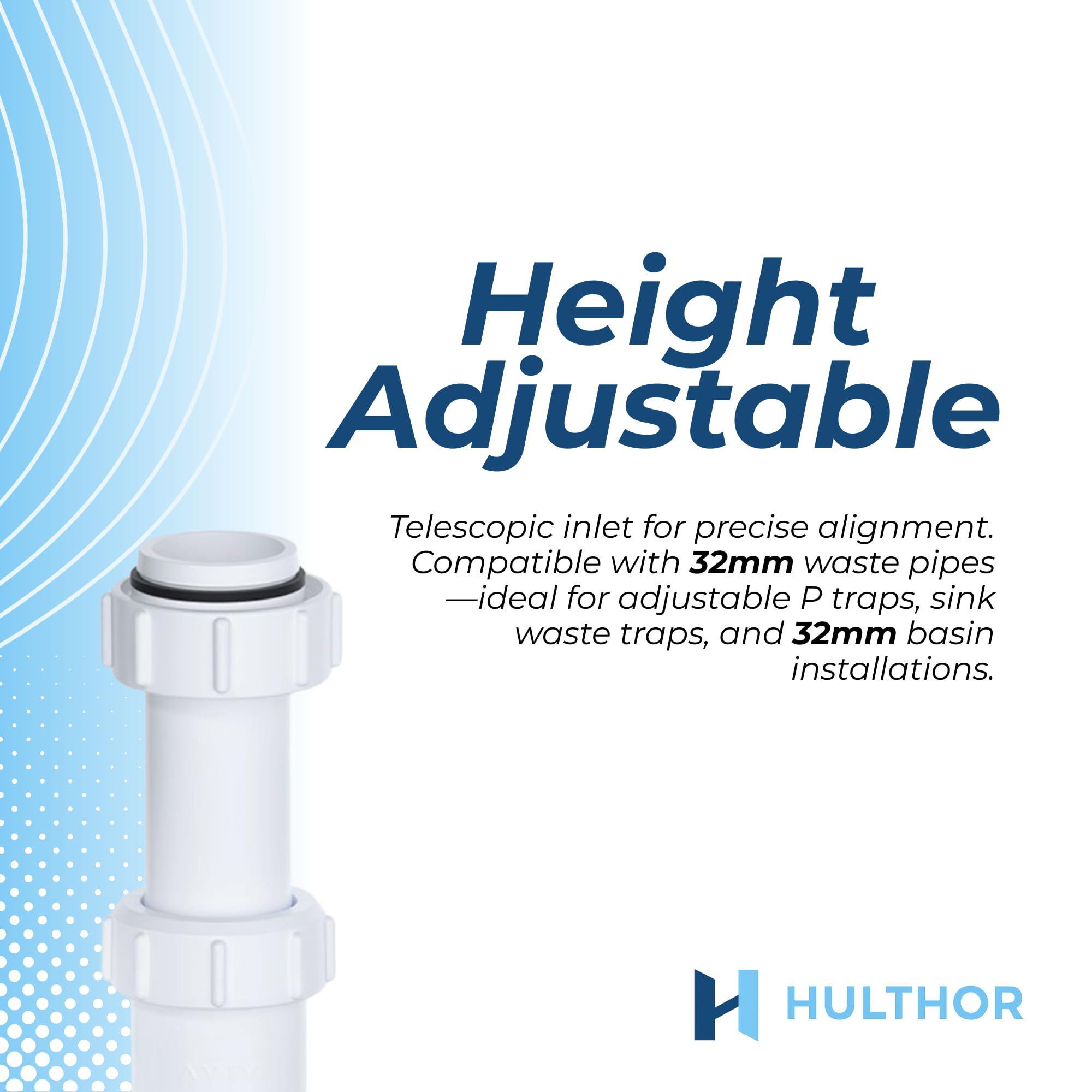Hulthor 32mm Adjustable P Trap, Telescopic Sink Waste Trap with 76mm Seal, Universal 32mm Basin Trap for Bathroom Sink - Image 3