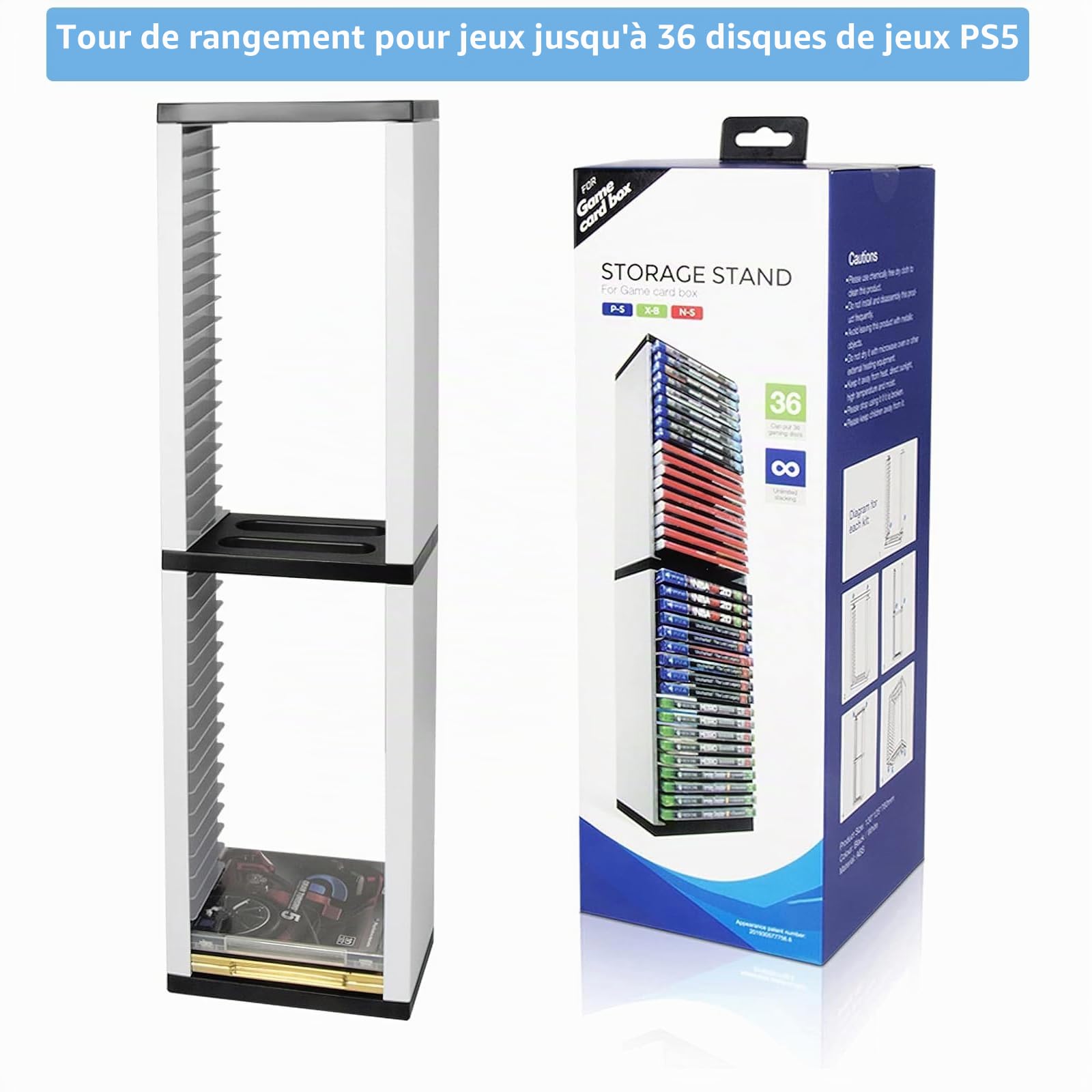 Yolispa Support de disque de jeu, vidéo, étagère de rangement pour jeux vidéo, 36 disques de jeu pour PS5
