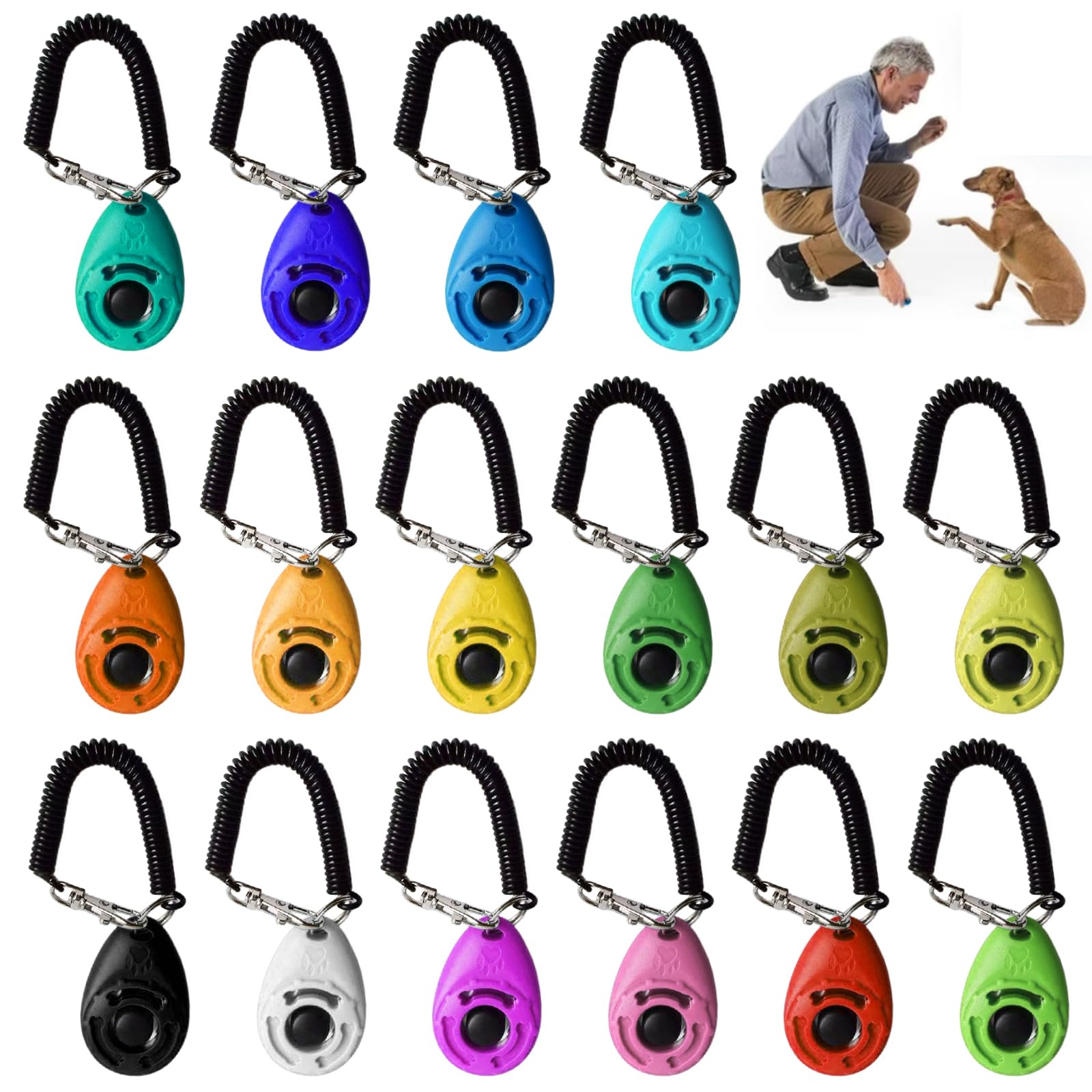 GBKDQQ Clicker professionale per cani, 16 pezzi, con cinturino da polso, clicker con grande pulsante per cani, gatti, cavalli, educazione e addestramento del cane