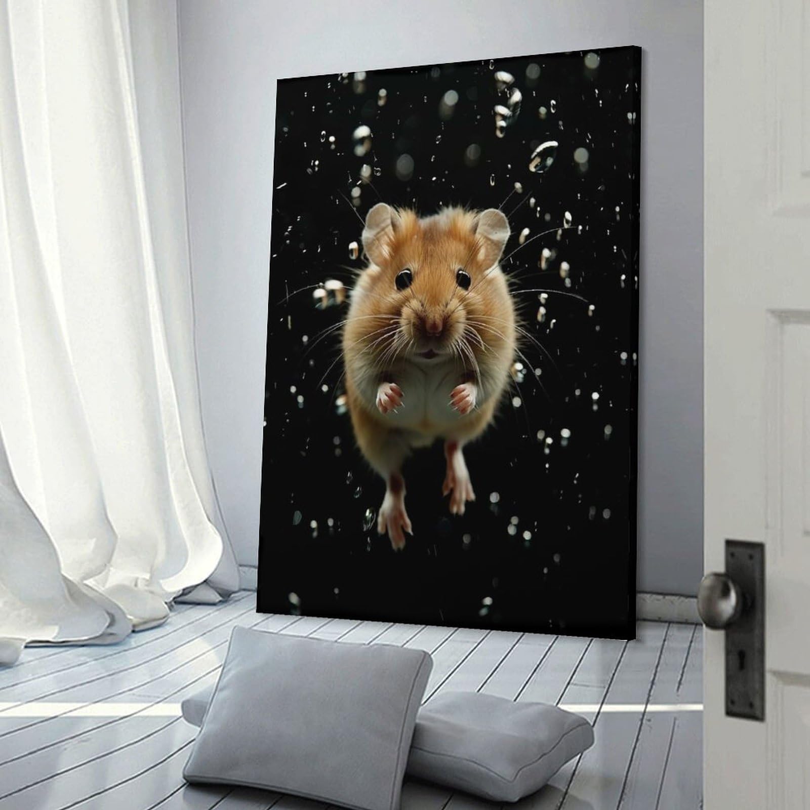Junmoney Frame-Style-23 Hamster Through Raindrops Home Decor Wall Art 12X18inch(30X45cm), For Bedroom, Guest Room Or Reading Nook, Decorative Wall Art For Cosy Rooms