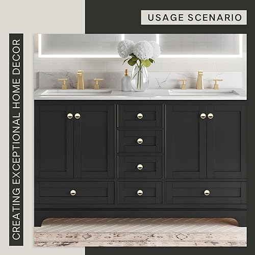 Miniatura 6 de FURFITT Paquete de 10 pomos de latón pulido para gabinetes de 1-17 pulgadas de diámetro, aleación de zinc sólido, pomos redondos dorados para