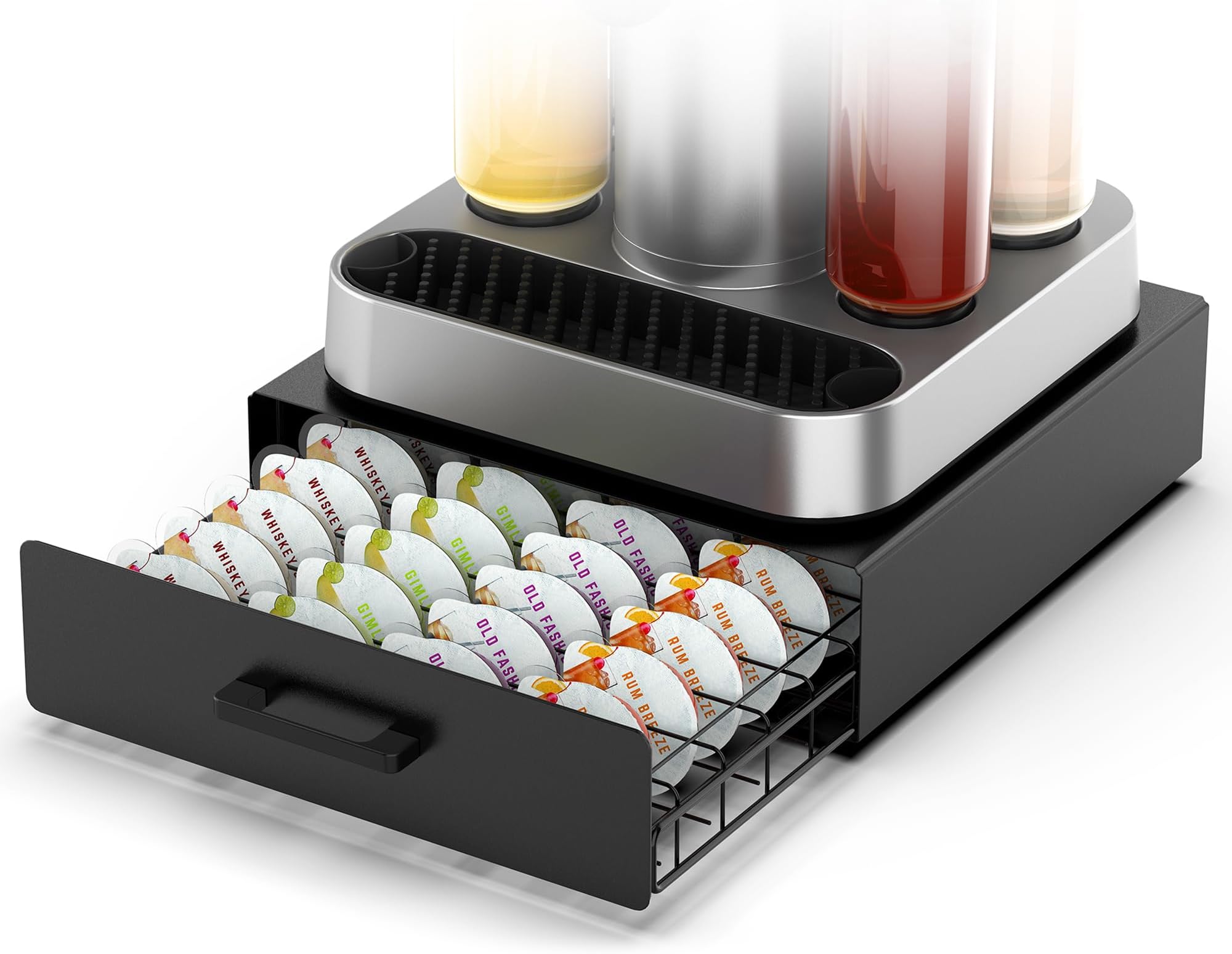 Storage Drawer for Bartesian Pods, Cocktail Pod Holder for Bartesian Capsules Compatible with Bev by BLACK+DECKER Cocktail Machine, Hold 36 Pods, Countertop Organizer Bar Accessories- Black