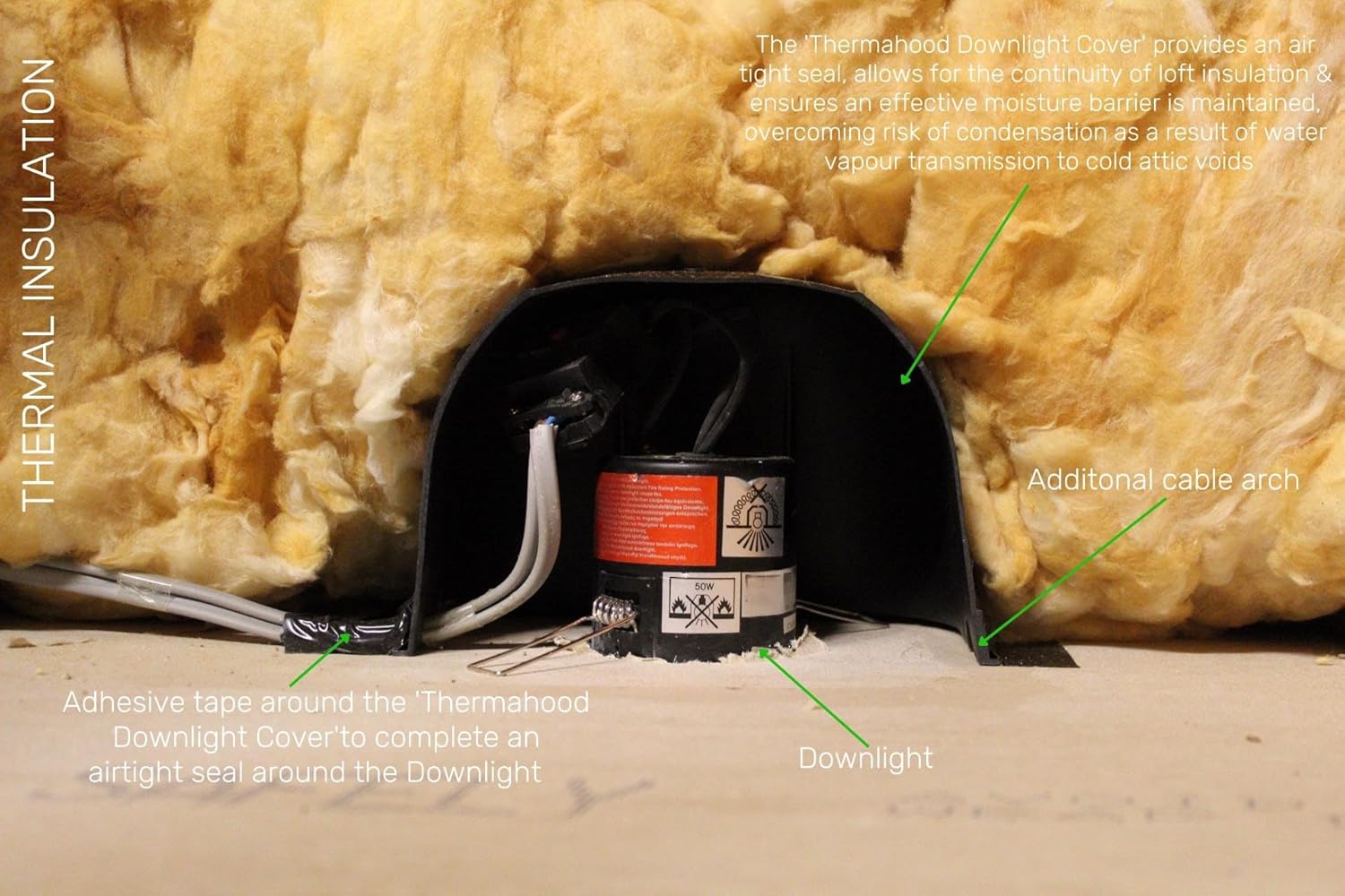 TH125 Pack of 10 - Airtight Downlight Covers for Over Recessed Lights and Downlights - Energy Efficient, Black, 190 x 190 x 125mm