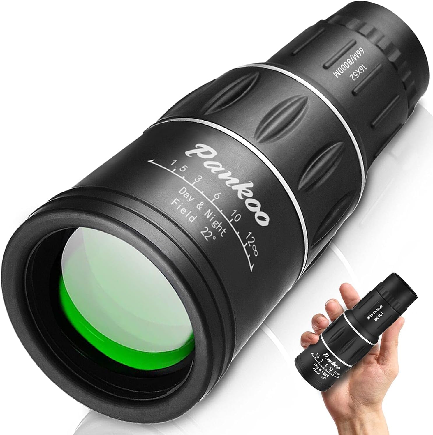 Pankoo 16 x 52 monoculaire telescoop hoog aangedreven voor volwassenen, 2024 Power Prism Compact Monoculair voor volwassenen kinderen, HD monoculaire scope voor geschenken, vogels kijken
