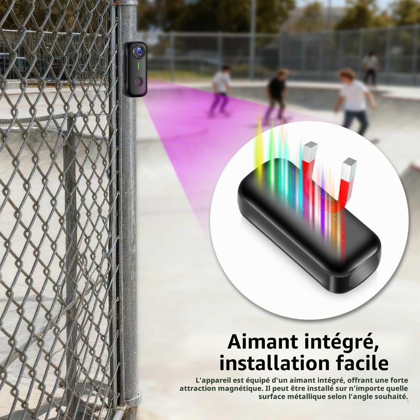 Caméra d'action magnétique compacte 2K WiFi avec objectif grand angle de 120°, boîtier pour le cyclisme, les sports d'aventure et l'enregistrement quotidien, taille portable 12 x 10 x 5 cm (noir