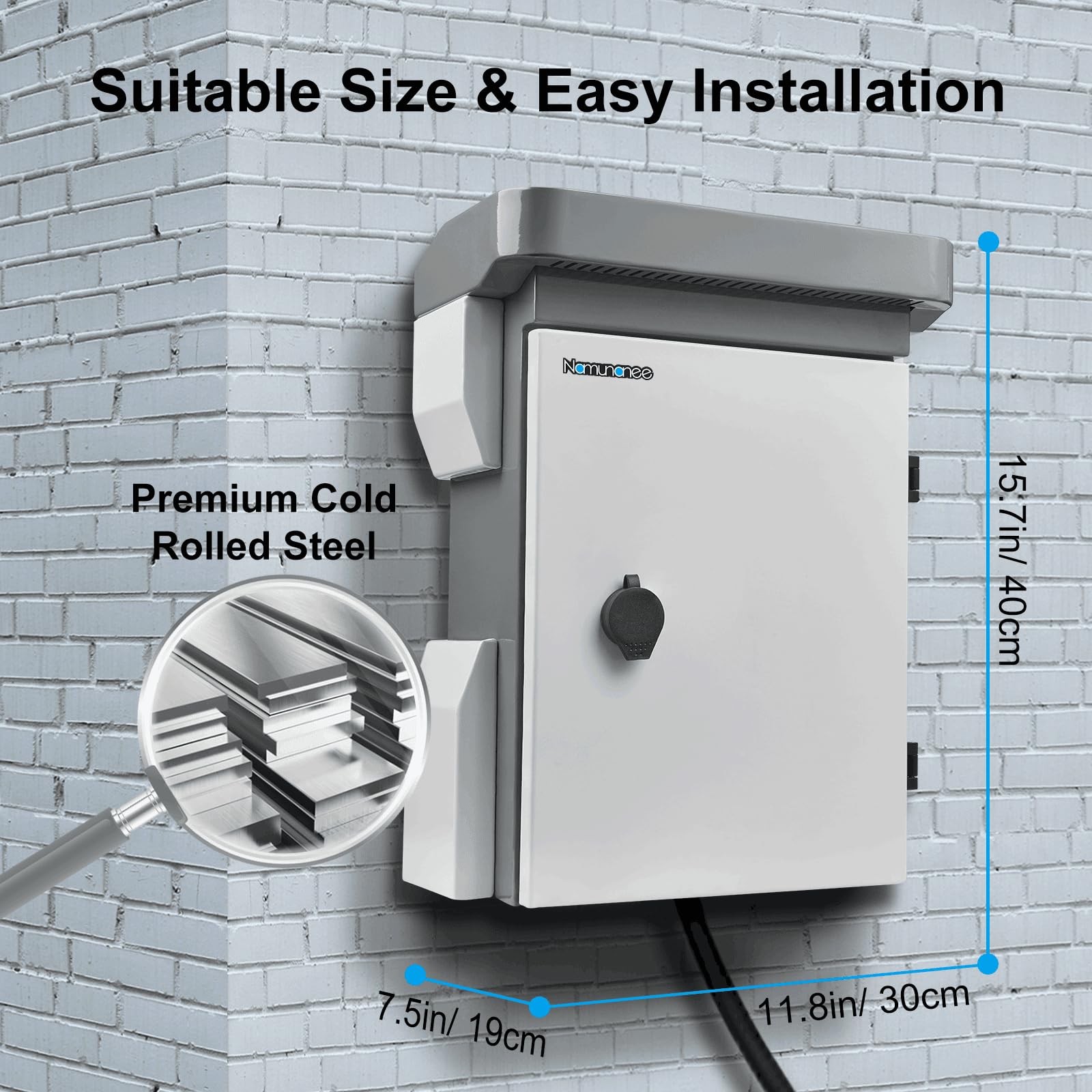 Namunanee Outdoor Electrical Box, Cold-Rolled Steel Plate, Aluminum Alloy Back Beam, One-Piece Ventilation Design, IP65 Waterproof, Wall/Pole Mounted. (15.7