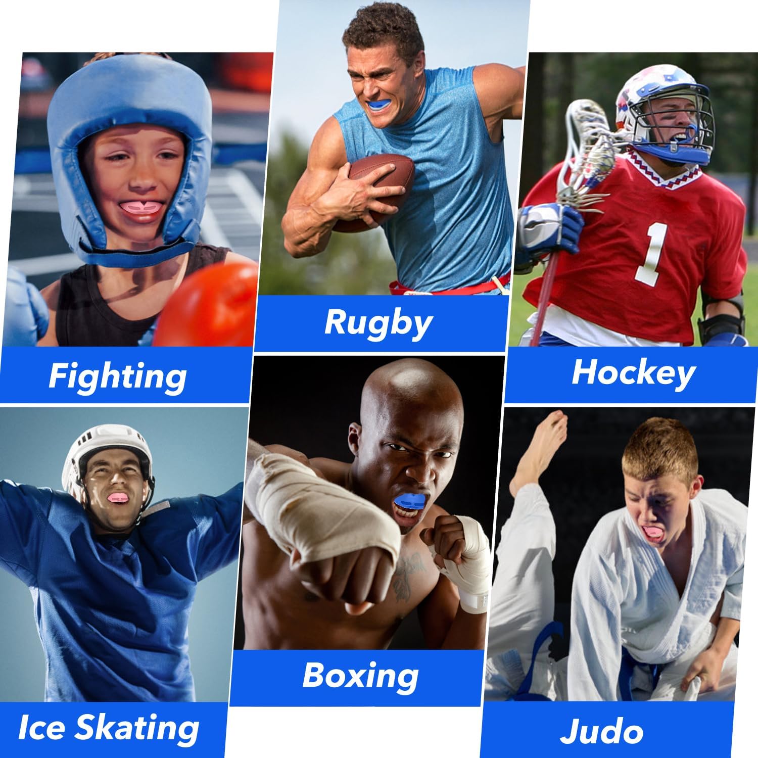 2Pcs Sport Mouth Guard Youth Adult, Mouthguard for Braces, Wrestling Mouthguards for Braces, No Boil Mouth Guard, Helmet Strap, Soft, Football Hockey Boxing,Taekwondo, Jujitsu Rugby