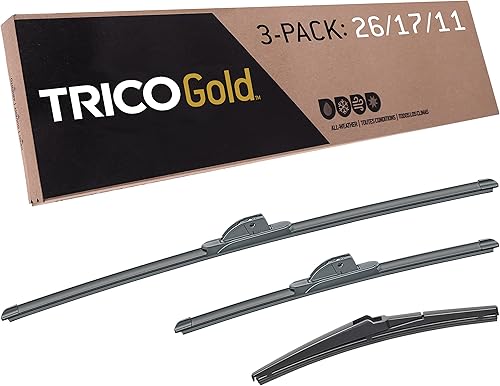 Trico Kit de limpiaparabrisas de repuesto dorado para Cadillac SRX 2010-2016 incluye cuchillas de haz de 26, 17 y 11 pulgadas (18-2617-30110), color