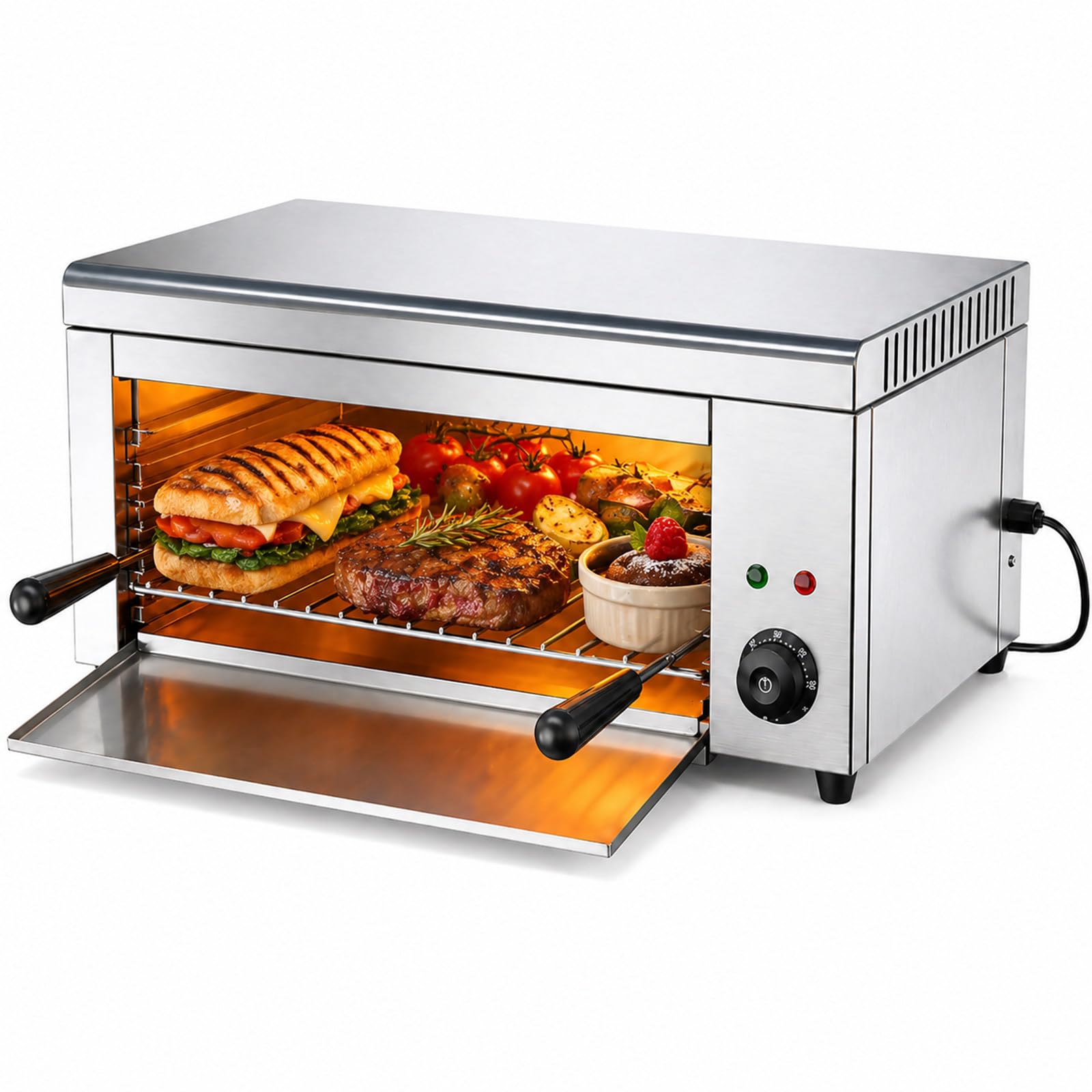 Fácil de Limpiar Salamandra Profesional 2000 W, Grill Superior con 4 Niveles Regulables, Temperatura Regulable y diseño Mural para cocinas pequeñas