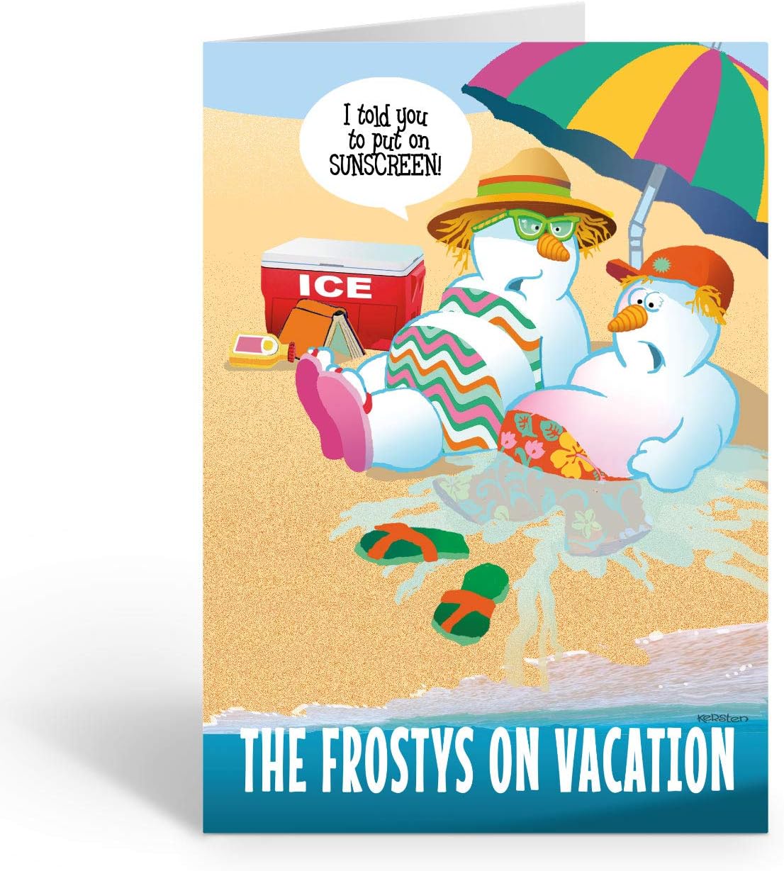 Stonehouse Collection Personalized Beach Christmas Card - Frostys on Vacation - 24 Funny Boxed Christmas Cards & Envelopes (24)