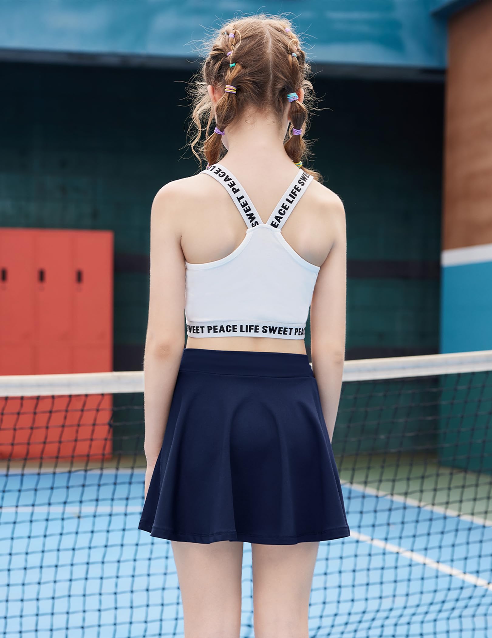Arshiner Jupe de tennis pour fille avec pantalon - Taille haute - Jupe de sport - Ligne A - Jupe plissée - Jupe de pom-pom girl avec poches - 6-15 ans - 5