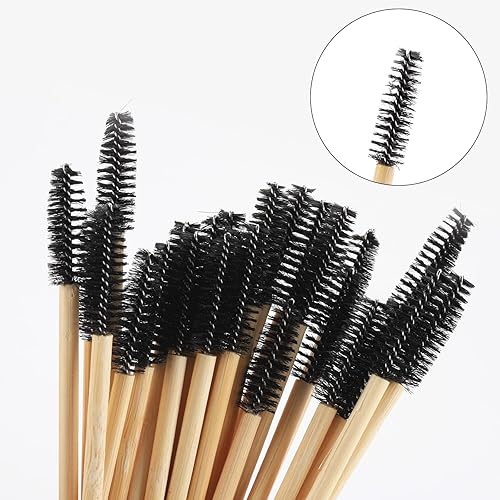 Miniatura 10 de 100 varitas de rímel desechables, brocha de bambú para extensiones de pestañas, cepillos de cejas para pestañas, kit de maquillaje aplicador de