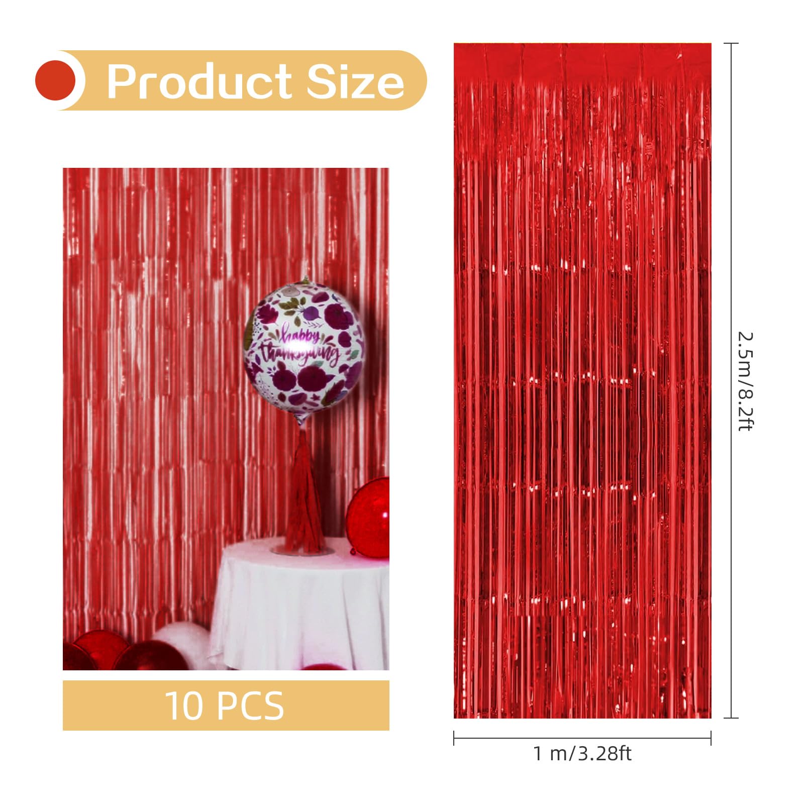 Paquete de 10 cortinas de fondo rojas de 3.3 x 8.2 pies, cortinas metálicas de oropel con flecos de papel de aluminio para decoración de fiesta de cumpleaños, baby shower, compromiso, boda, decoración