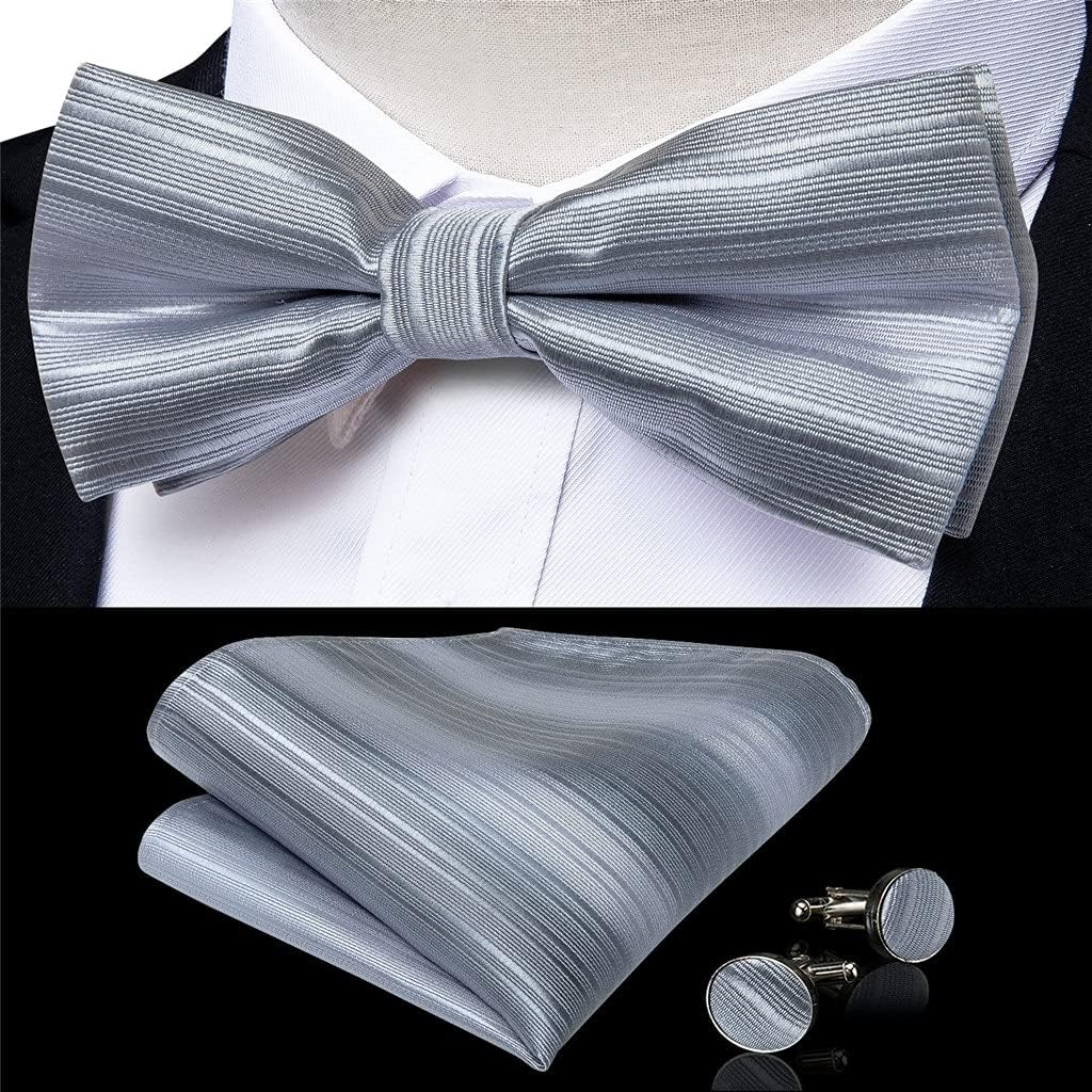 CXDTBH Men's Tuxedo Cummerbund Gray Silk Striped Bow Tie Handerchif Cufflinks Set Wedding Party Cummerbunds Waist : Clothing, Shoes & Jewelry