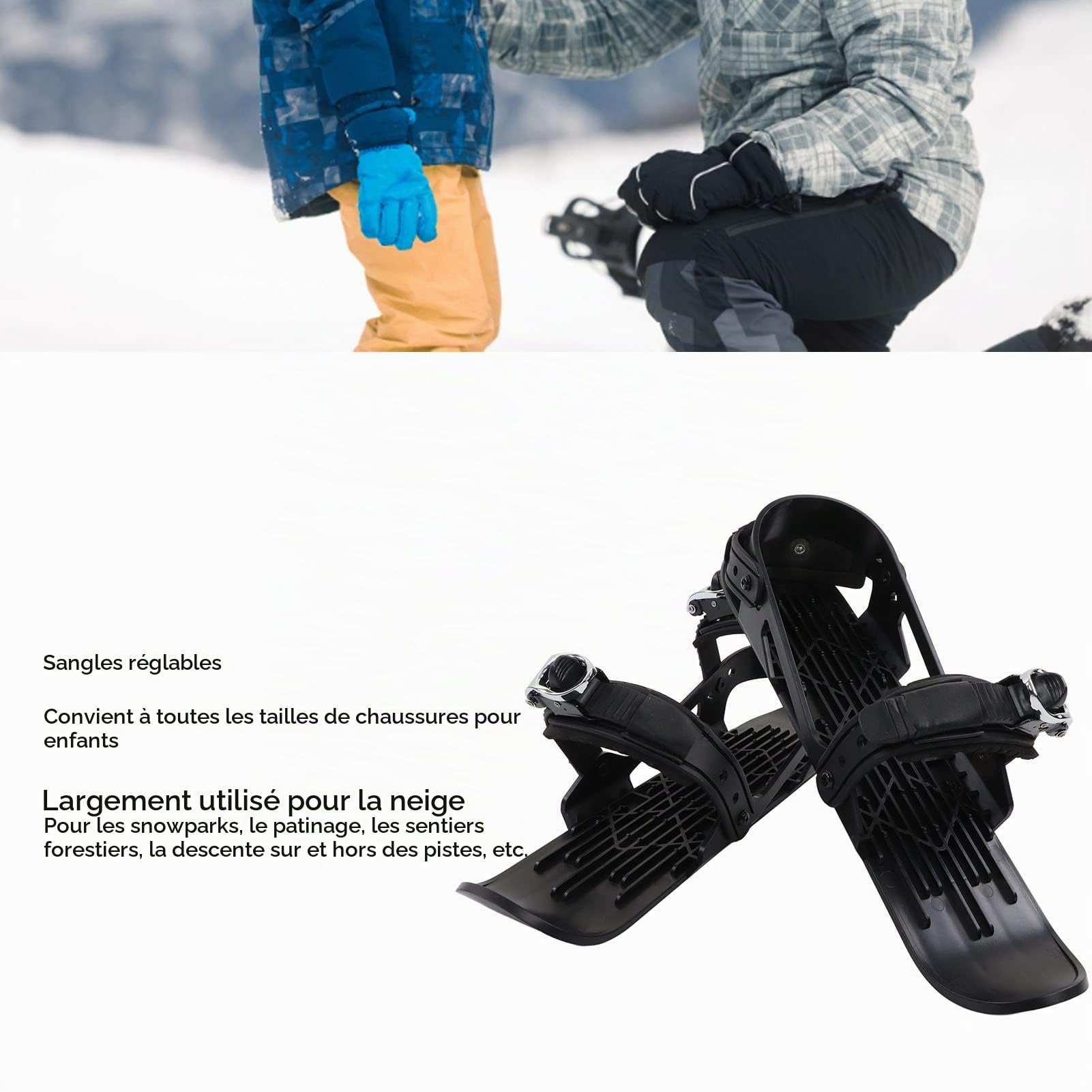 Mini Ski Skates Skiboards Courts réglables pour Les Enfants et Les Adultes Snow Sports Durable Nylon Aluminium Alliage Lightweight Portable Ski Shoes for Winter Outdoor Adventures