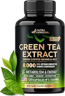 Green Tea Extract Capsules with Green Coffee Beans & Apple Cider Vinegar - Energy & Metabolism Support - Green Tea Supplement 50% EGCG - 20:1 Natural Extract - for Men & Women - 120 Vegan Capsules