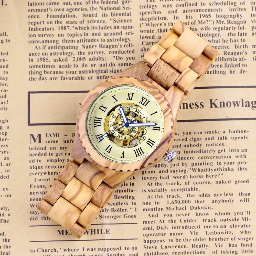Tiong Orologio in legno da uomo Orologi meccanici scheletro automatico auto-avvolgimento Peso leggero per gli uomini(Q2020)