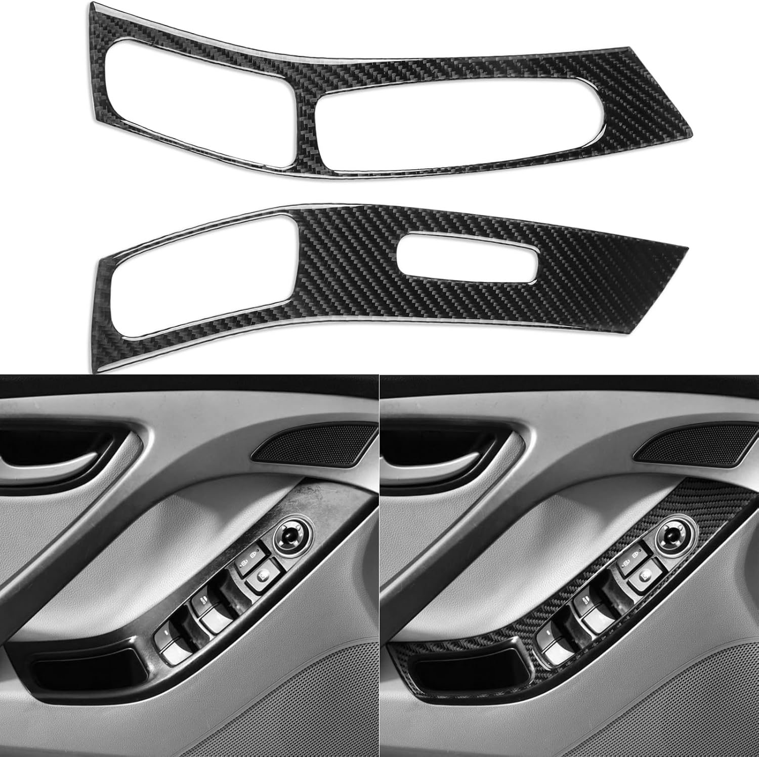Premium Carbon Fiber for Hyundai Elantra SE/GLS/Limited/Sport 2011 2012 2013 2014 2015 2016 Accessories Car Front Window Lift Switch Button Panel Cover Interior Trim Sticker Decal Black 2PCS