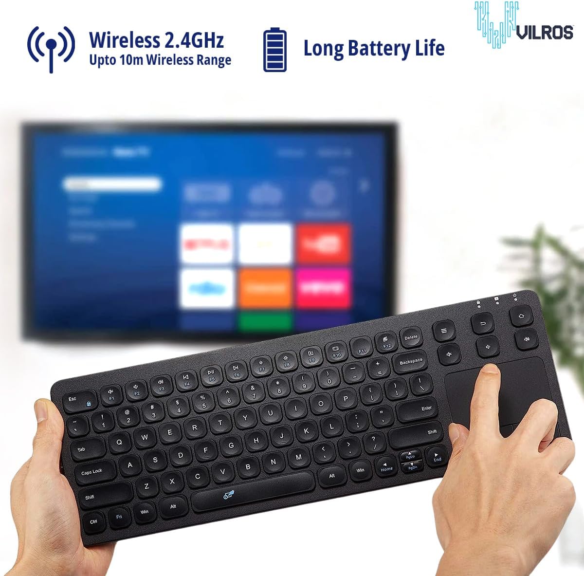 Vilros 2.4G Wireless & Wired Touch Keyboard with Built-in Touchpad- USB Wired + 2.4G Wireless Keyboard Compatible with Raspberry Pi