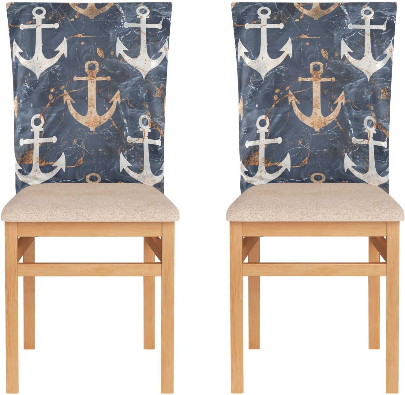 ALAZA Anchor on Marble Background Chair Back Cover Set of 6, Washable Reusable Removable Chair Slipcovers Decorative Chair Cover for Home Kitchen Wedding Party