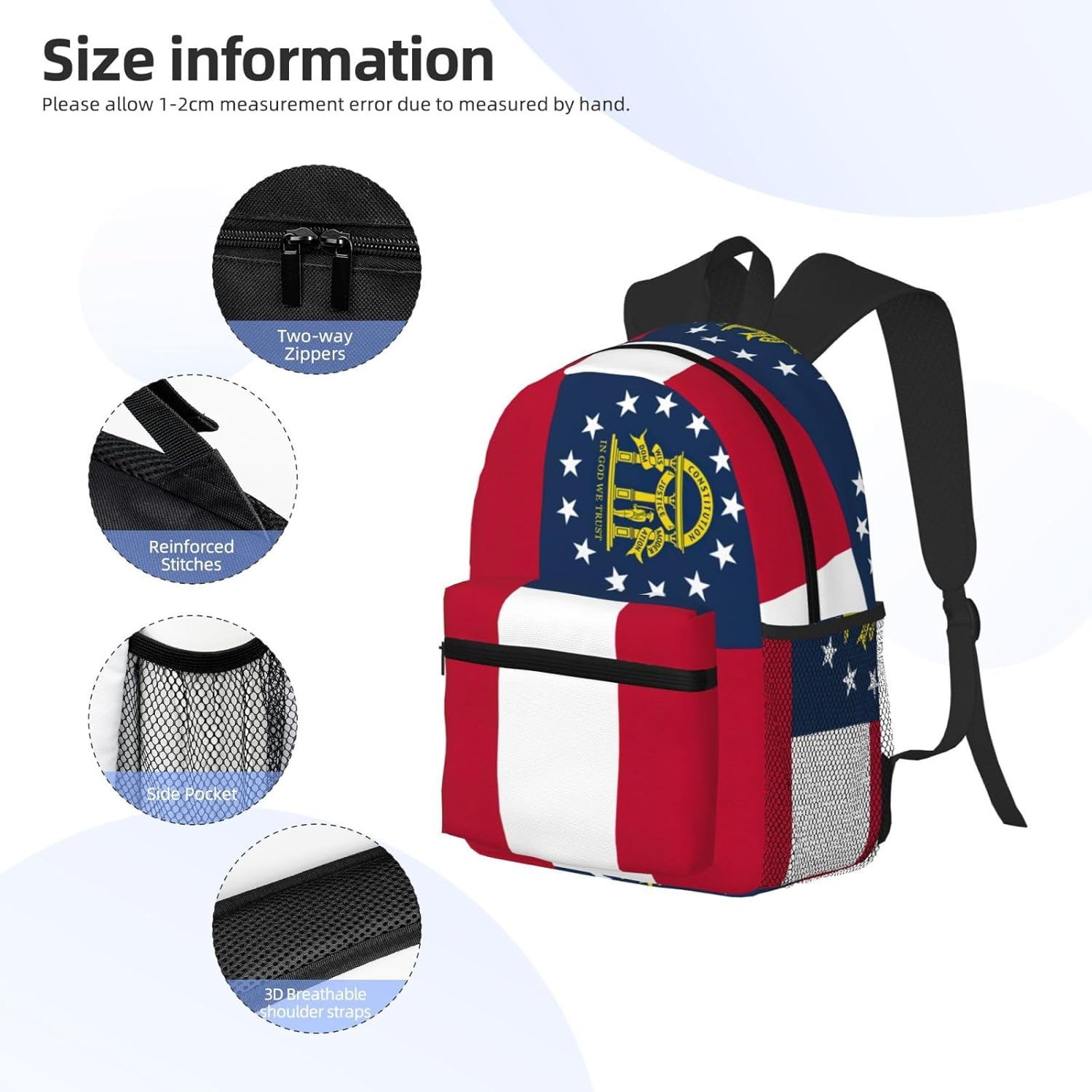 Georgia State Flag College Backpacks,Backpacks With Pockets, Lightweight Bookbag For College for Women Men