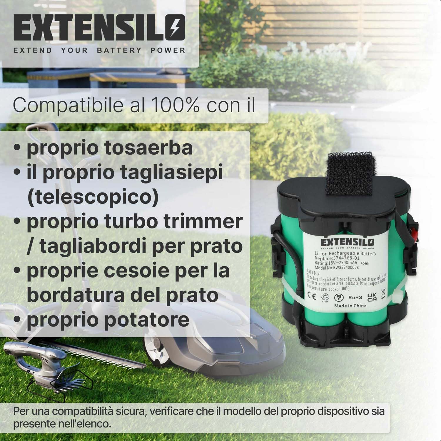 batteria compatibile con Husqvarna Automower 308x, 305, 308, 105 robot tagliaerba rasaerba 2500mAh 18V Li-Ion