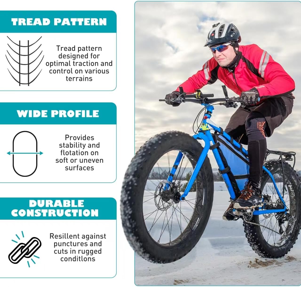 1/2 Pack 20/24/26x3.0 Fat Bike Tires ebike Tires with Tubes MTB Heavy Duty Wear-Resistant E-Bike Mountain Snow Bike Tire 20/24/26 x 3 Fat tire，Black
