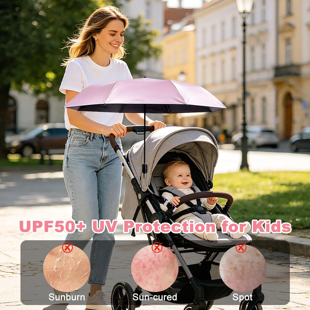 Foreverup Sonnenschirm für Kinderwagen UV Schut, Kinderwagen Sonnenschirm 360° Flexibler, Sonnenschirm Buggy Kinderwagen, 96 cm Durchmesser, Schützt effektiv vor Sonnenlicht und Regen, Rosa