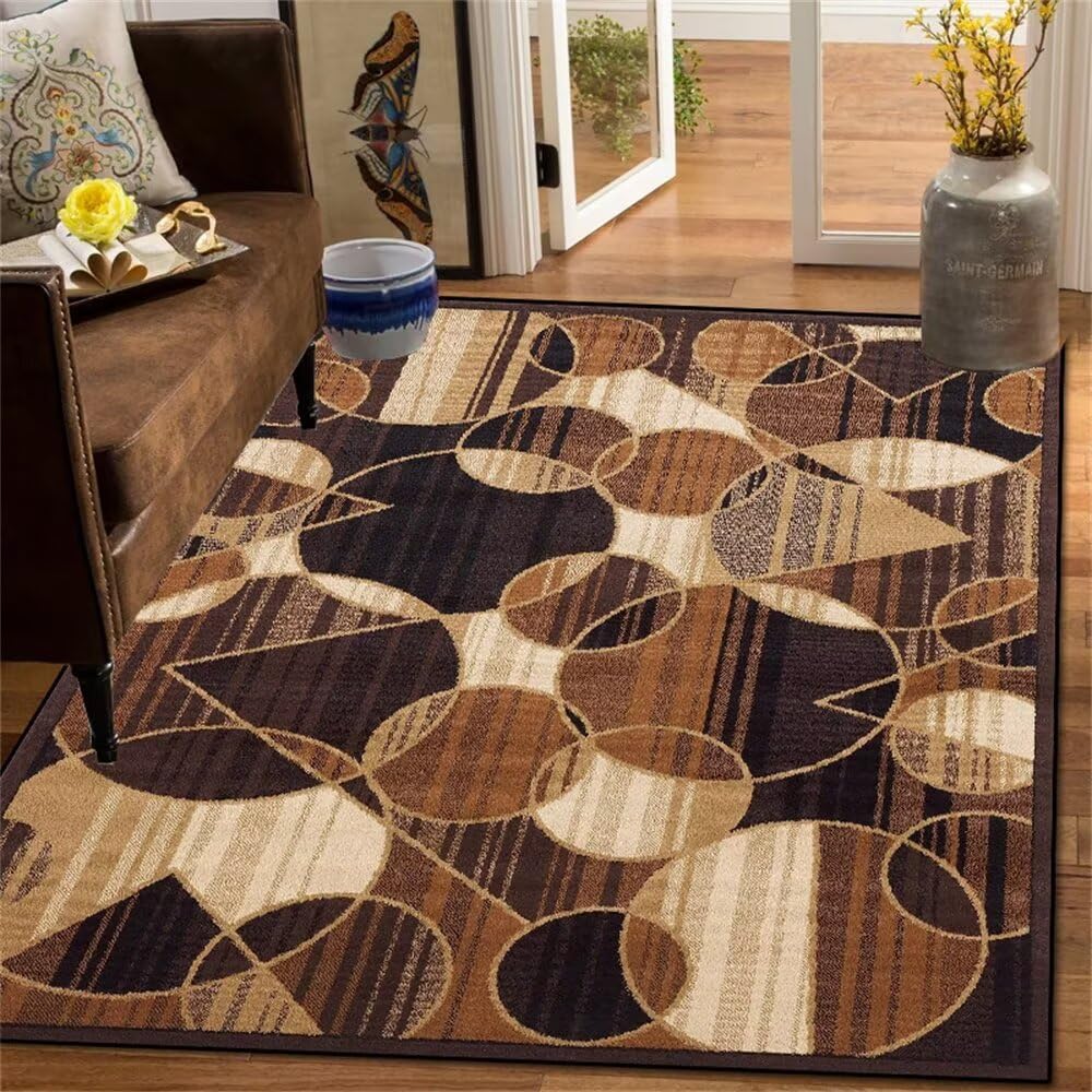 Tapis enfant chambre marron 70x140cm au style géométrique moderne