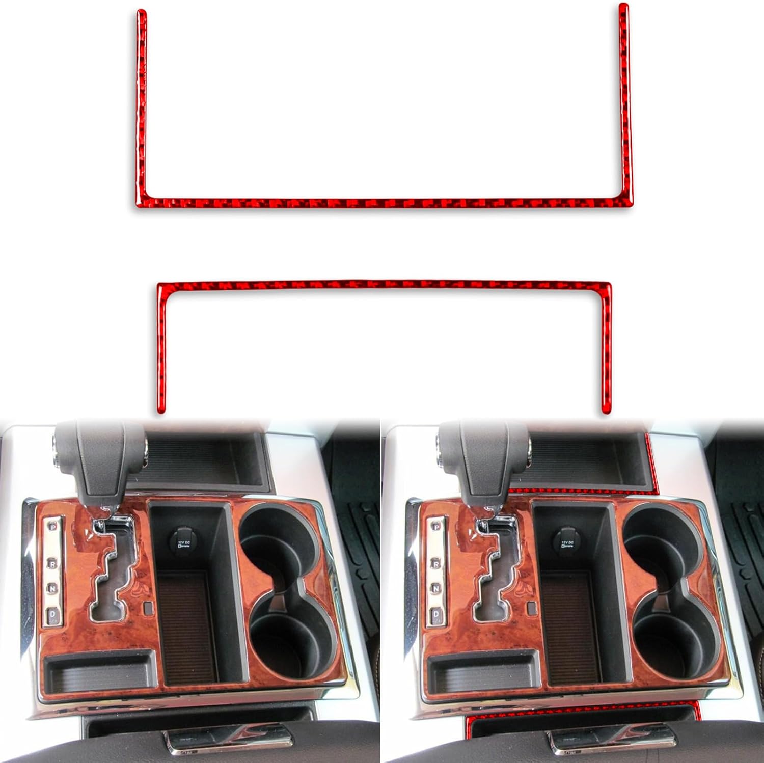 Real Quality Soft Carbon Fiber Center Console Gear Shift Decoration Strips Frame Decal 2pcs Premium Sticker Cover Compatible With Dodge Ram 1500/2500/3500 2013-2018 Cover Interior Trim Accessories Red