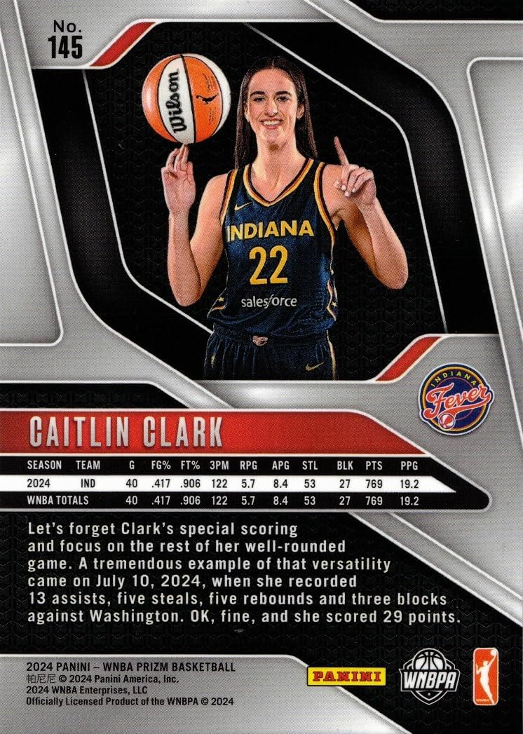 2024 Panini Prizm Basketball #145 Caitlin Clark Rookie Card Fever