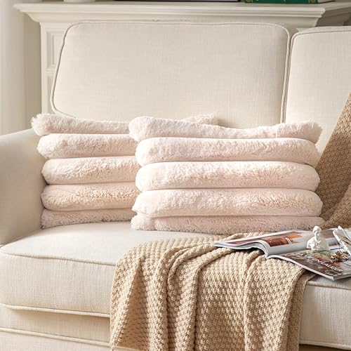 Miniatura 46 de Juego de 2 fundas de almohada de felpa de piel sintética de 18 x 18 pulgadas, fundas de almohada decorativas de lujo, a rayas, suaves y acogedoras