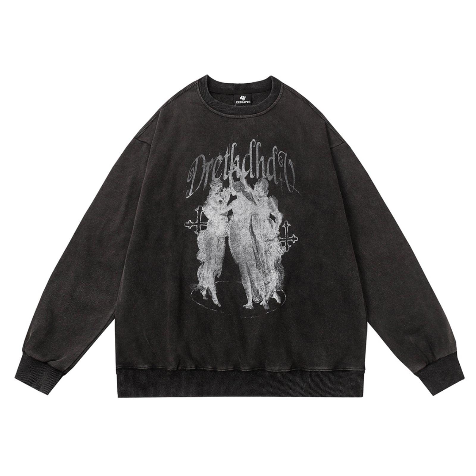 CHOUX Maglione Uomo Streetwear Hip Hop Figure astratte Stampa Oversize Punk Gotico Distressed Manica Lunga Autunno T-shirt Tee Shirt Top