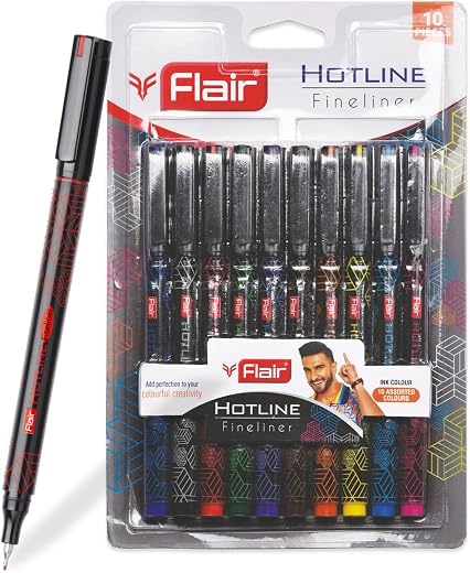 FLAIR Hotline 0.7 to 1 mm Metal Tip Fineliner Pen Blister Pack | Light Weight Body With Comfortable Grip | Ideal For Manda...