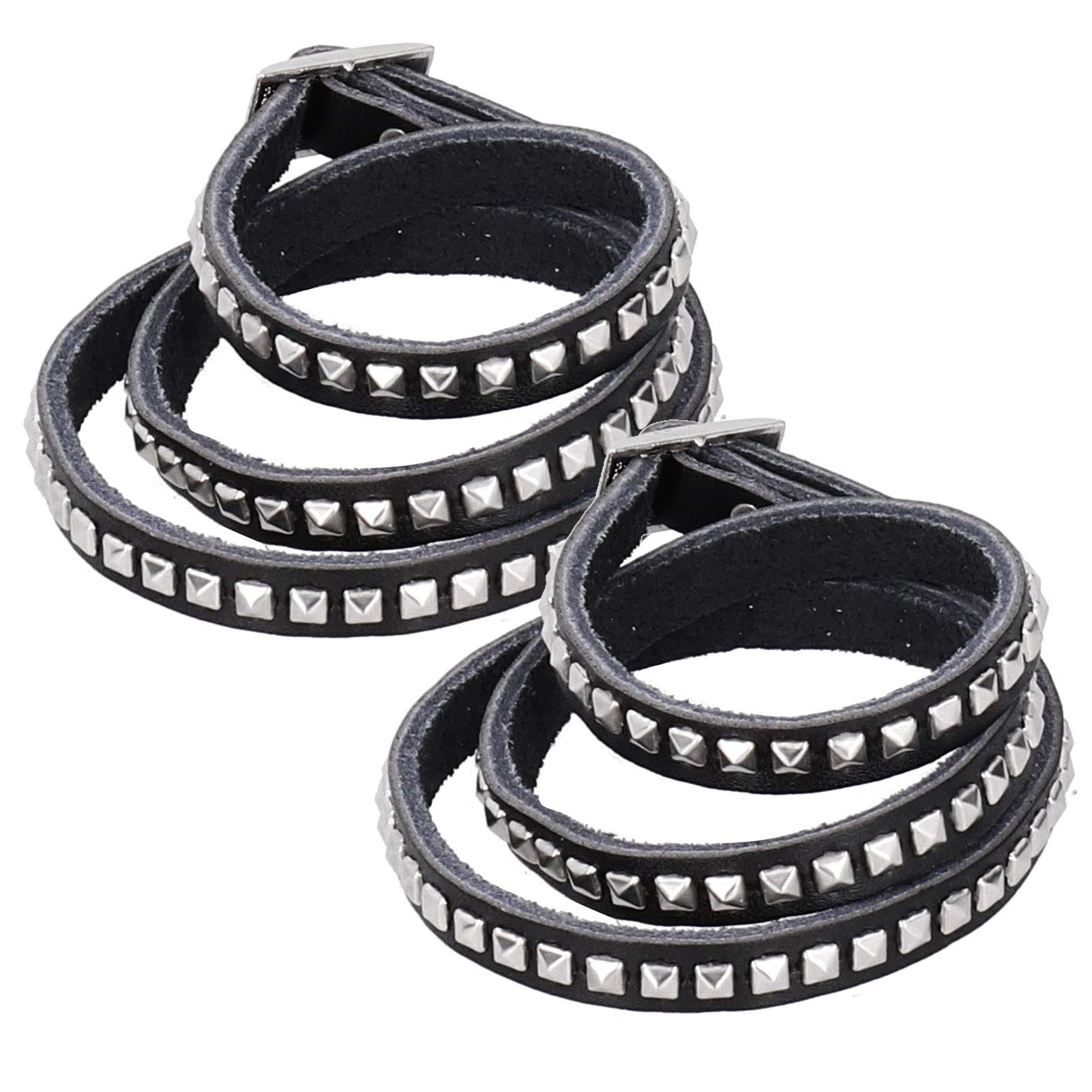 Atyhao Pulsera Punk, 2 Piezas de Pulseras de Cuero con Remaches Ajustables, Pulseras Anchas de Punk Rock, Pulsera de Hip Hop para Hombres, Mujeres