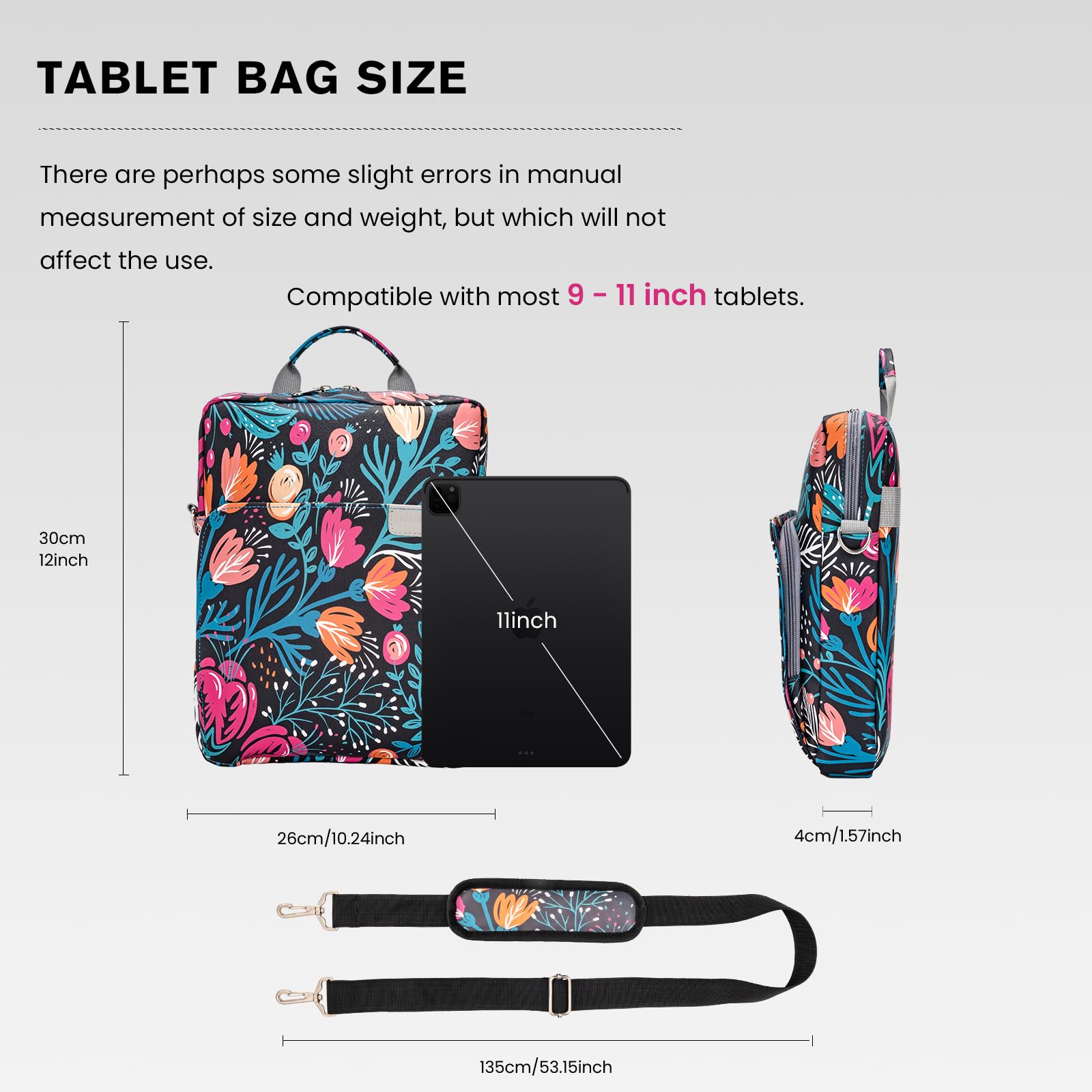 MOLSHINE Funda para tablet de 9 a 11 pulgadas, con asa y correa para el hombro, compatible con iPad Pro de 11 pulgadas, iPad Air 5/4 10, Samsung Galaxy Tab, apto para Magic Keyboard