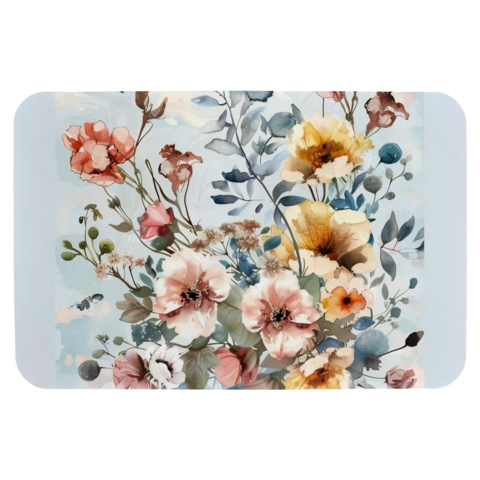 Tapis de bain aquarelle au fini raffiné, motif floral frais et élégant