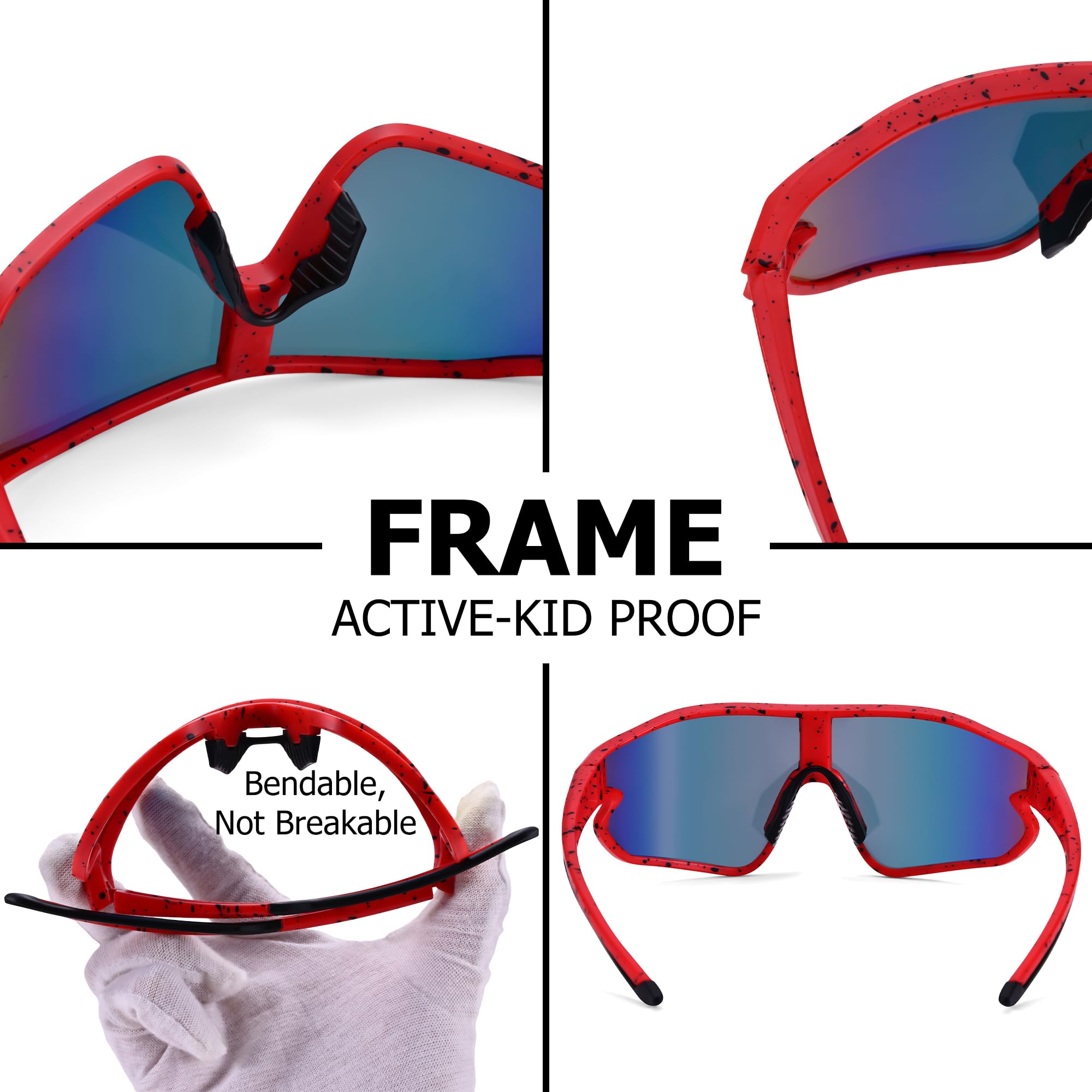 Baseball-Sonnenbrille für Kinder, Jugend-Baseball-Sonnenbrille für Jungen und Mädchen, Sporttöne, Softball, 6-14 Jahre