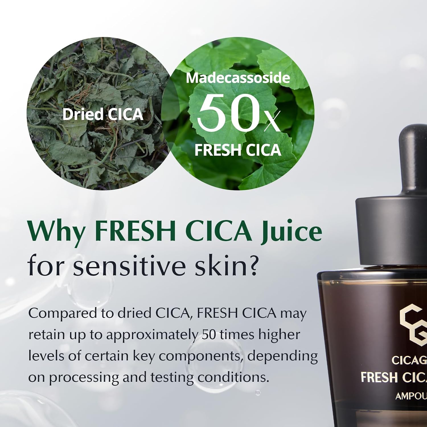 FRESH CICA 90% AMPOULE, Centella Asiatica Leaf/Stem Juice 900,000 ppm Facial ampoule, Vegan & Low-irritation soothing ampoule for sensitive skin & pore care, Korean skincare, 1.69fl.oz / 50ml image 3