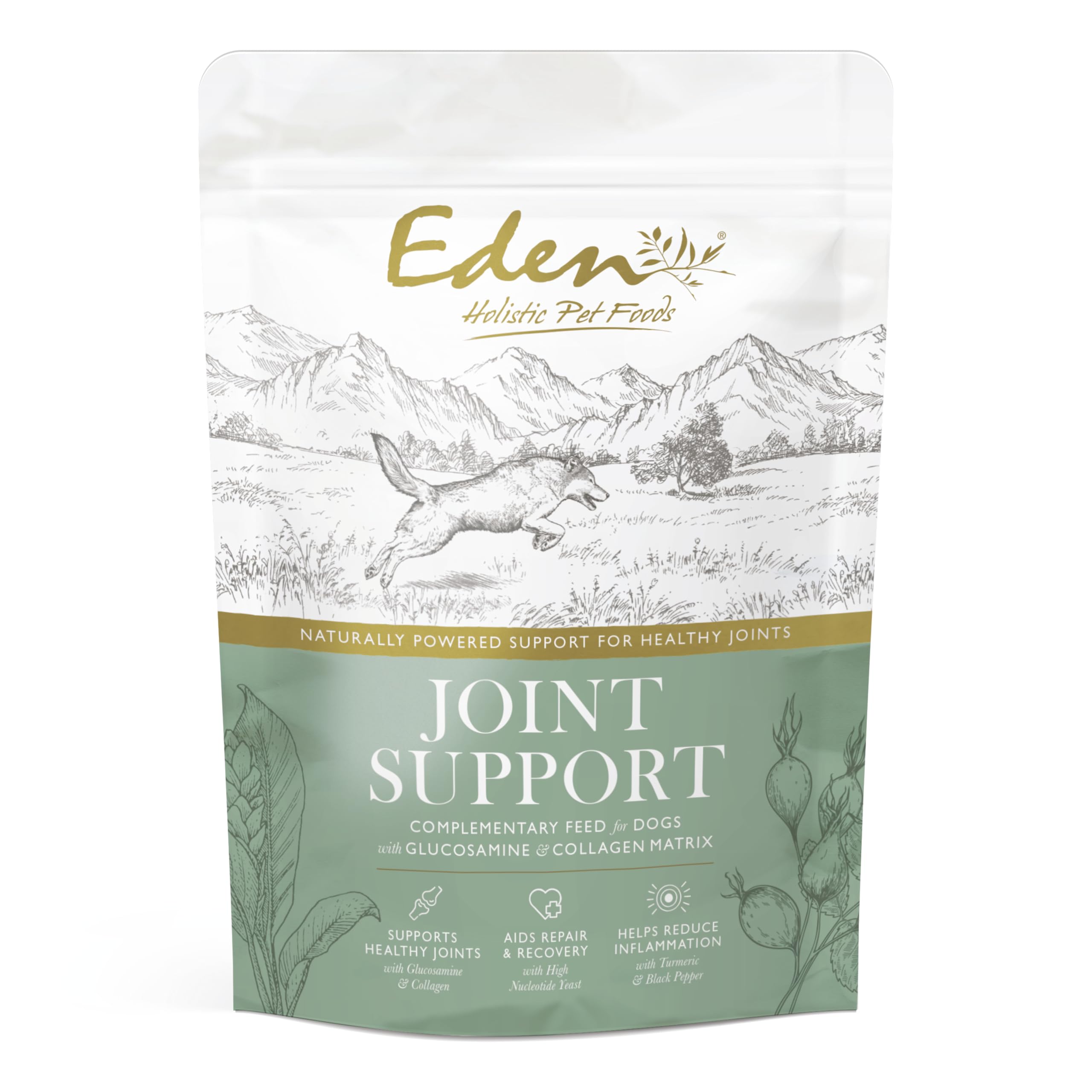 Eden Joint Support, Suitable for puppies, adult and senior dogs, for general maintance or full support. Contains Glucosamine & Collagen, helps reduce inflammation. (500g, Joint Support)