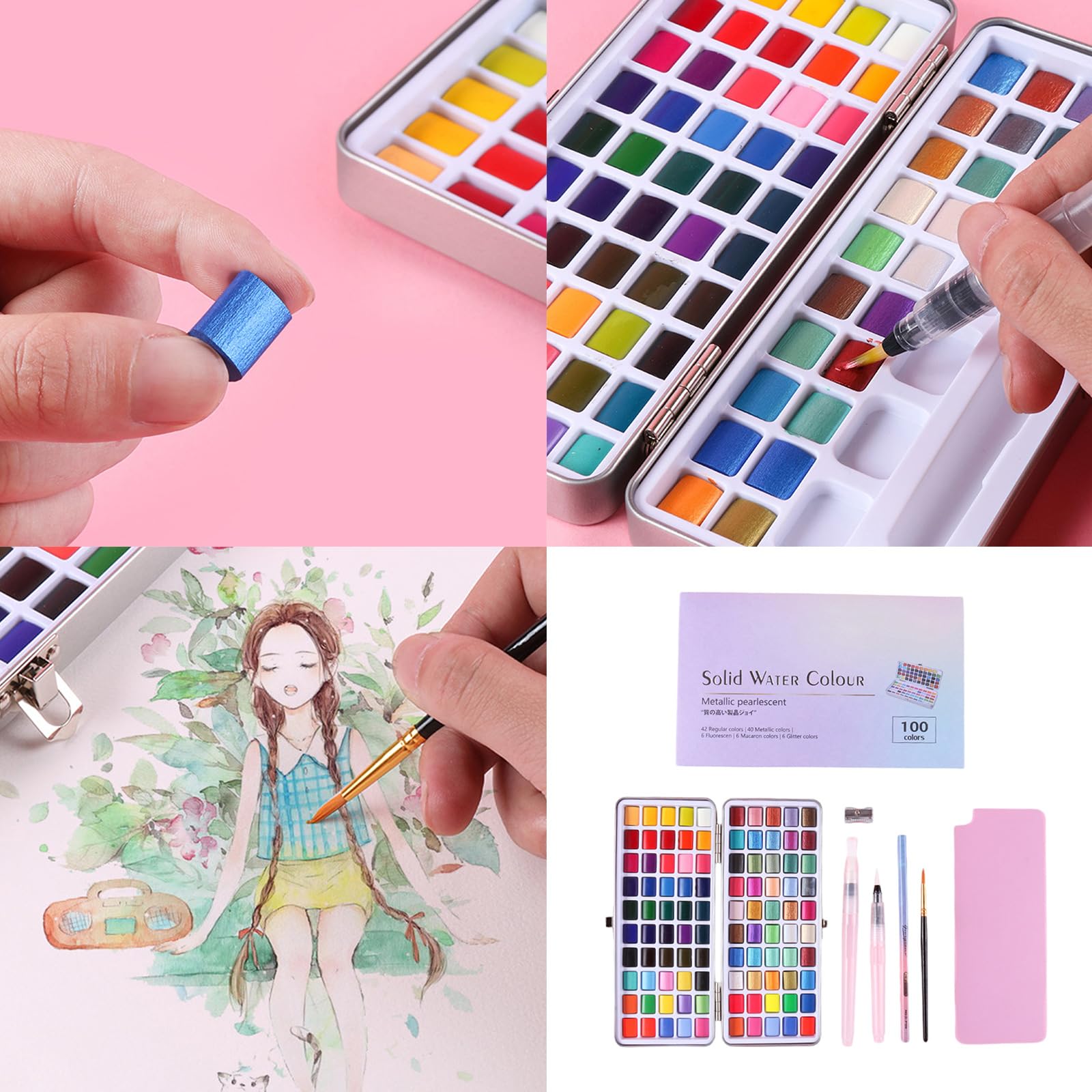 50/72/90/100 Couleurs Paillettes Peinture Aquarelle Étincelante Peinture Aquarelle Solide Ensemble Peinture Pigmentaire Nacré Pour Artisanat