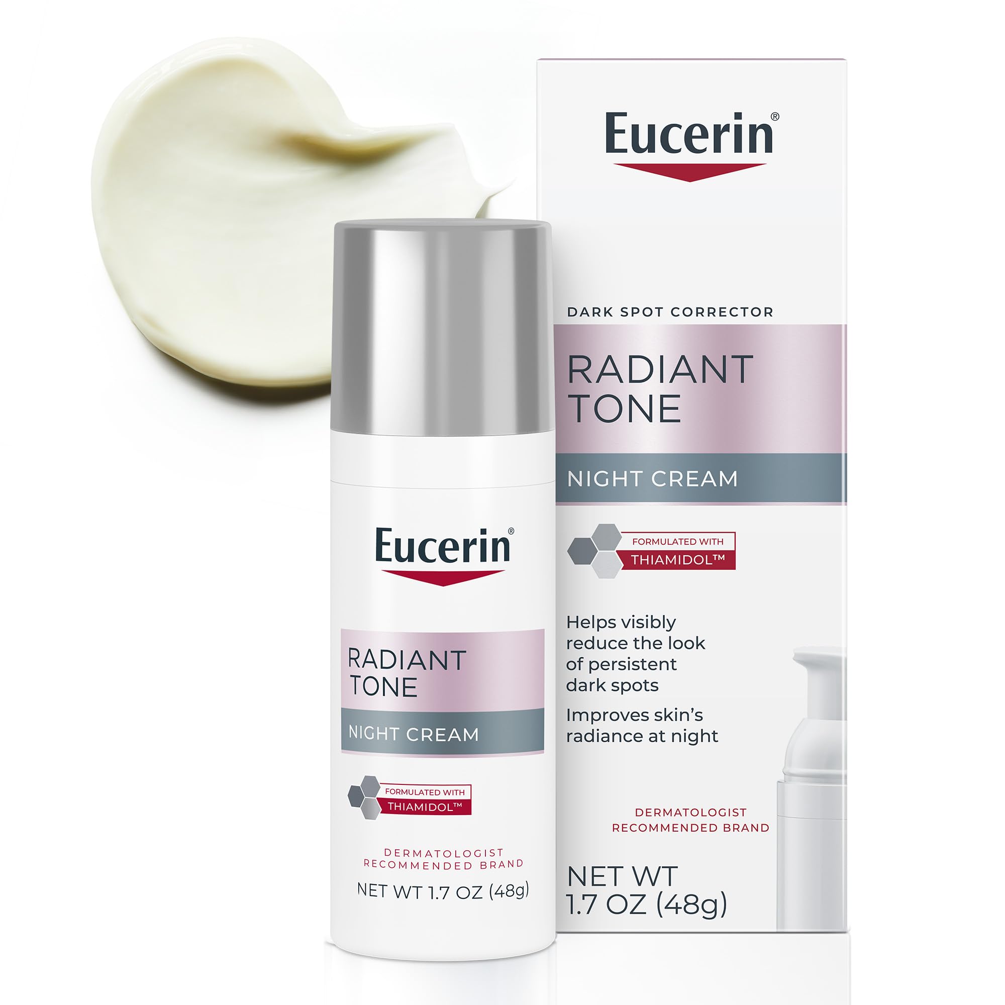 Eucerin Radiant Tone Night Cream, Dark Spot Corrector with Thiamidol, Night Moisturizer for Face Helps Visibly Reduce the Look of Persistent Dark Spots, All Skin Types, 1.7 Oz Bottle