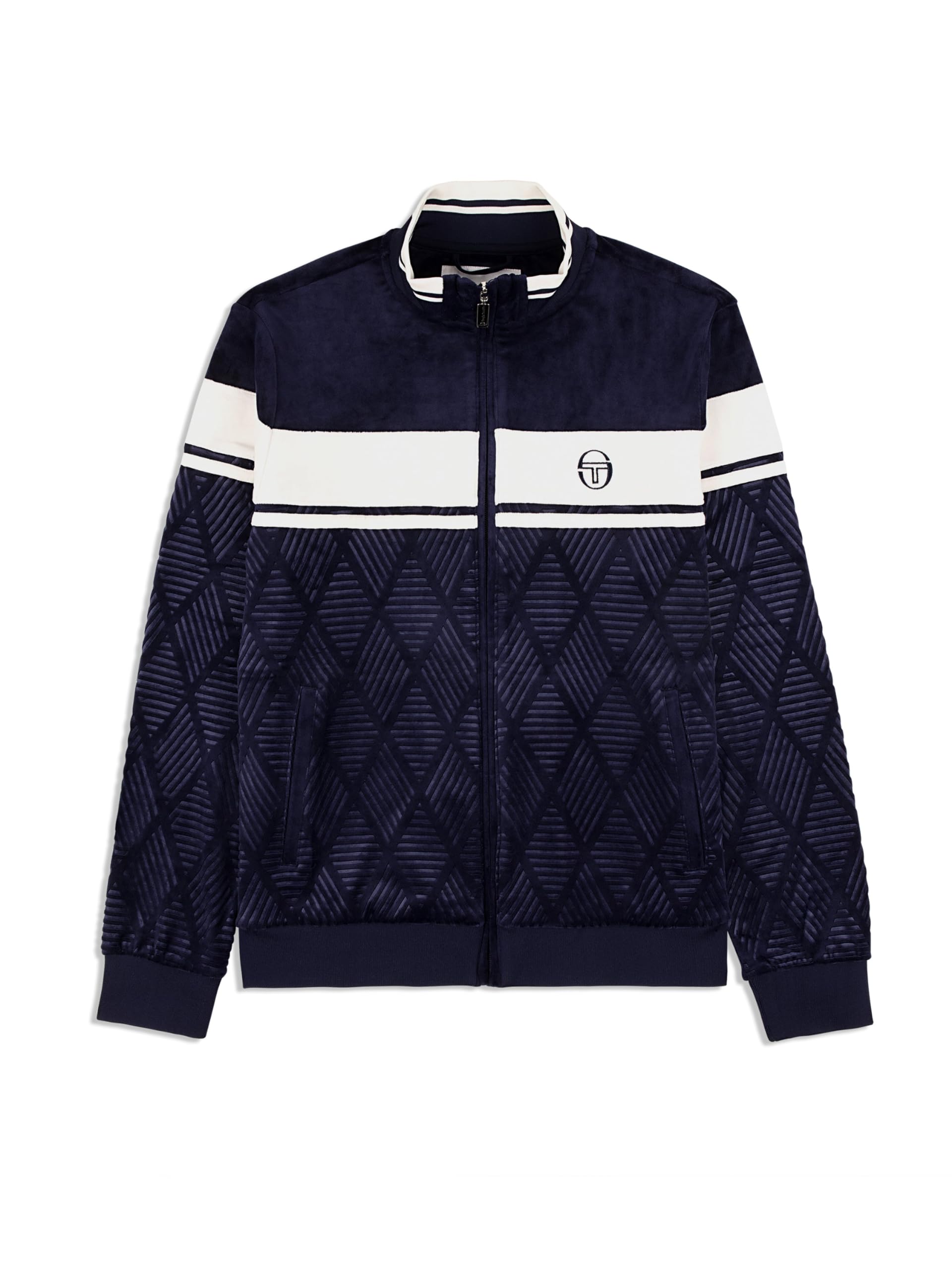 Sergio Tacchini Debossed Damarindo Velour Track Jacket - Maritime Blue