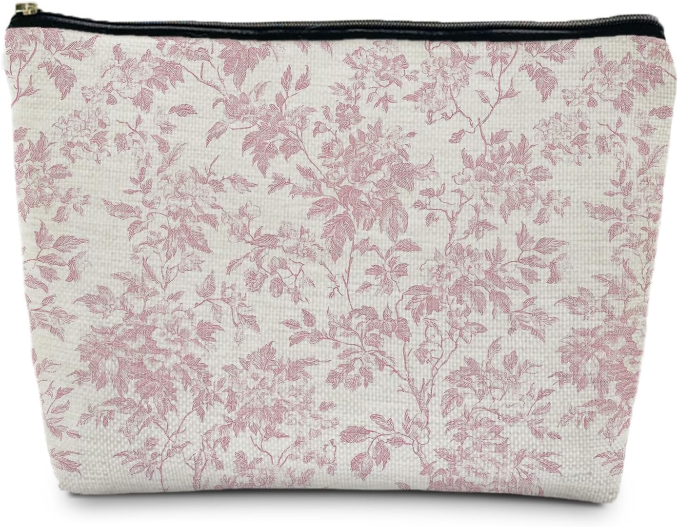 Vintage Pink French Toile de Jouy Makeup Bag, Chinoiserie Floral Gifts for Women, Farmhouse French Country Cosmetic Bag Travel Toiletry Bag for Women, Pink Zipper Makeup Pouch