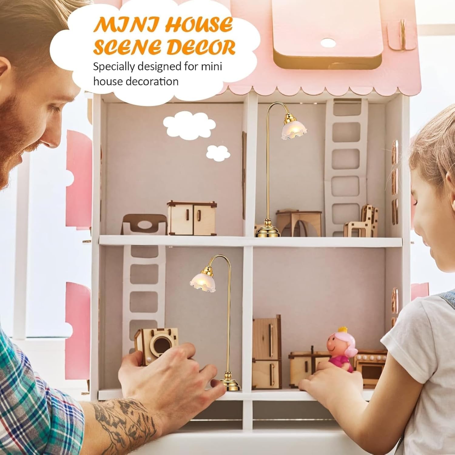 Holowa ミニチュアドールハウスフロアランプ、ミニチュア家具LEDライト家具ドールハウスアクセサリー、バッテリー駆動ドールハウス