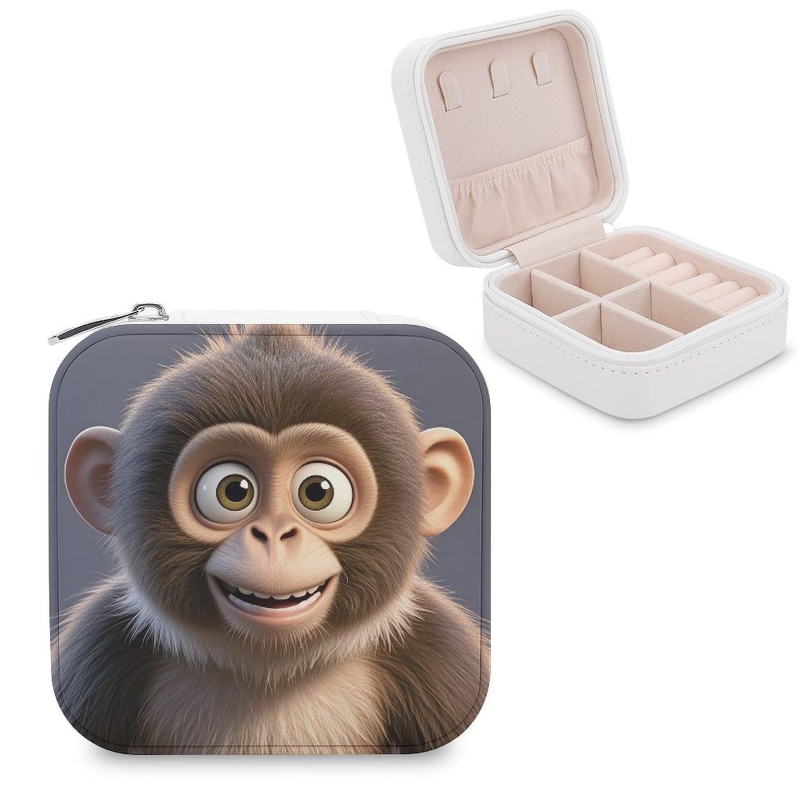 LZQPOEAS Cartoon Brown Monkey Jewelry Box Mini Jewelry Travel Case Trendy Stuff Ring Box Custom PU Leather Jewelry Boxes Portable Jewelry Case Earring Storage Organizer for Girls Women