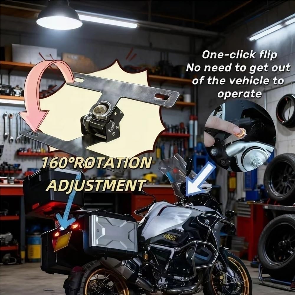 Portatarga Telaio targa regolabile auto-flip per moto 1 pulsante di vibrazione per G310RR S1000RR M1000R F800GS R1250GS S1000XR M1000XR