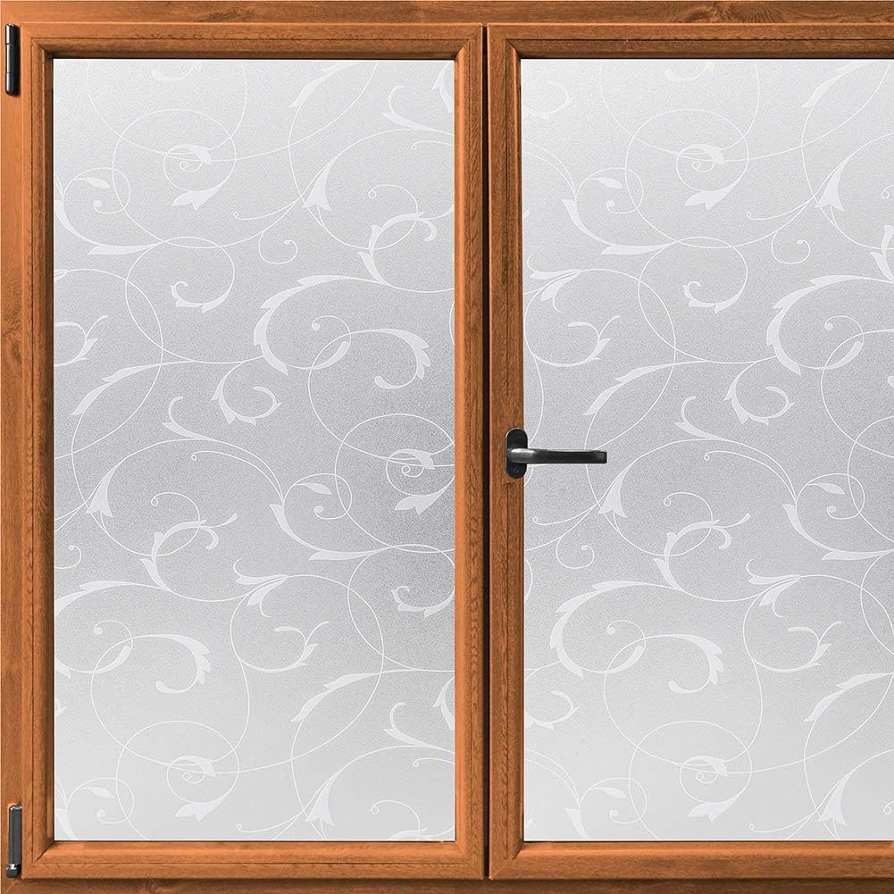 rabbitgoo Window Privacy Film, Decorative Static Cling Frosted Glass Film, Non-Adhesive Top Privacy Window Sticker Anti UV for Home Bathroom, Removable & Reusable, Flower Pattern, 23.6 x 78.7inches
